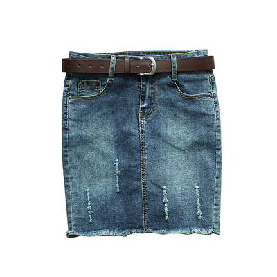 2021新款破洞牛仔百搭中腰半身裙