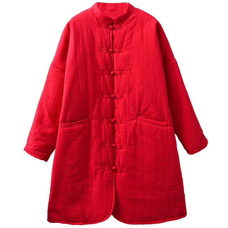 陈家沟冬季加厚保暖长款黑色太极服女练功服外套上衣晨练服装棉衣
