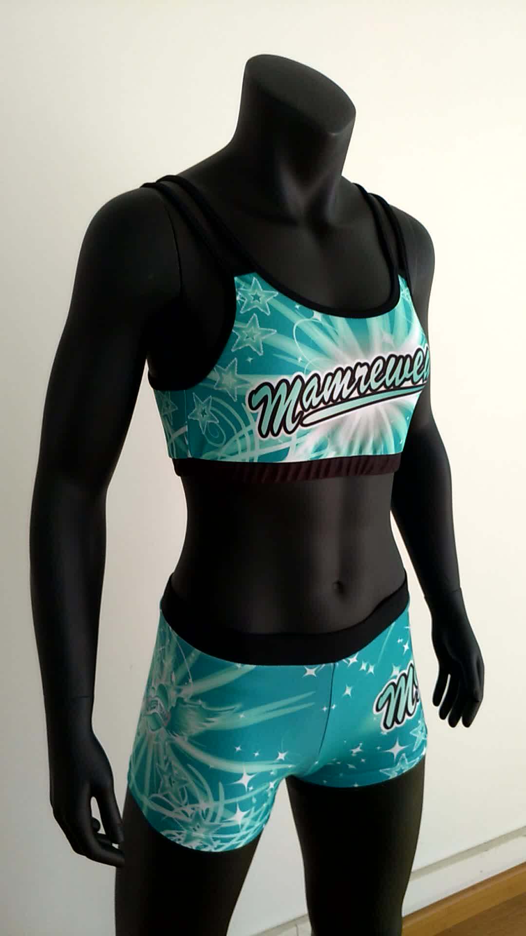 Breathable Mesh Rhinestones Cheer Sports Bra And Short,Bright Colors