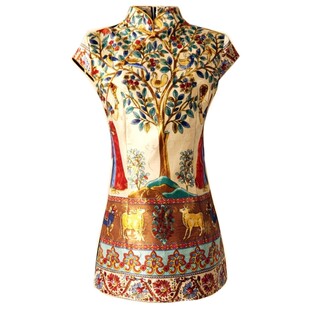 特价民族风女装中式改良短款旗袍上衣女夏季复古龙图唐装演出礼服