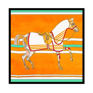 春秋款条纹骏马图案时尚百搭仿真丝60cm小方巾女士出游小领巾丝巾