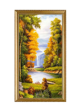 欧式风走廊过道竖版小鹿手绘油画