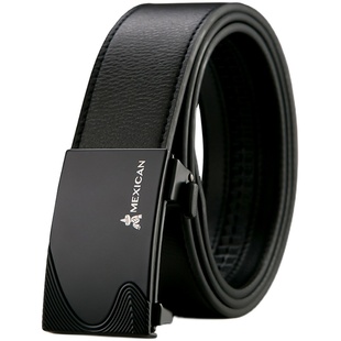 稻草人内穿皮带男士商务自动扣真牛皮正装腰带休闲牛皮青年裤带