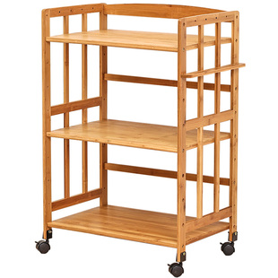 带滑轮厨房置物架烤箱微波炉架子落地多层收纳柜实木多功能可移动