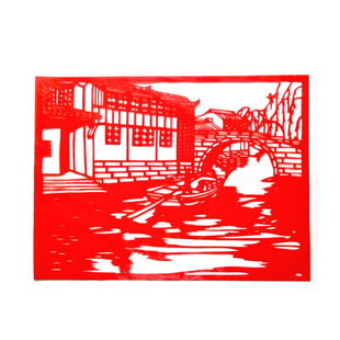 江南小镇剪纸窗花风景剪纸画中国特色手工艺品中国风美丽乡村建设