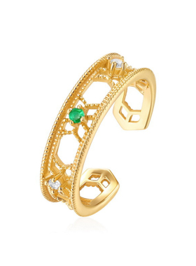 轻奢宫廷风花边祖母绿指环定制