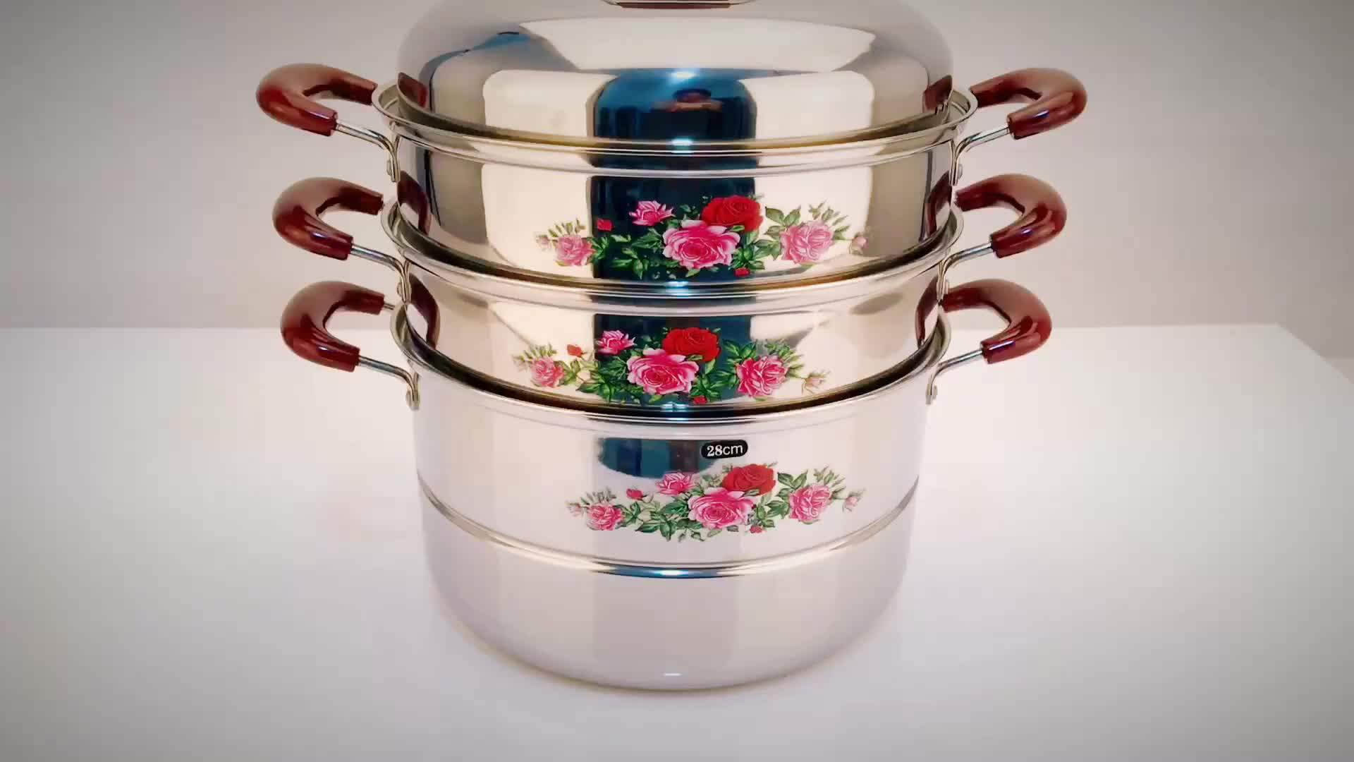 3 Layer Stainless Steel Cooking Pot Food Steamer With Bakelite Handle