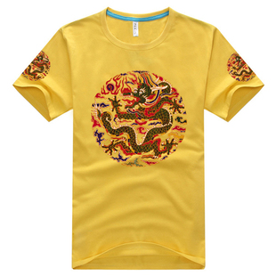 中国风皇帝龙袍清朝官服补子一品文官武官复古皇家衣服夏短袖T恤