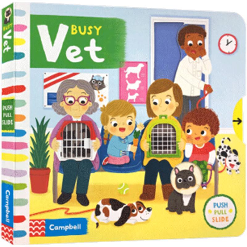 英文原版Busy book系列Vet忙碌的宠物医生宝宝启蒙认知手指机关推拉书绘本好习惯养成Fire Station/zoo公园Park机场Airport pets