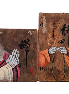 风化木板佛像墙面门口复古中式