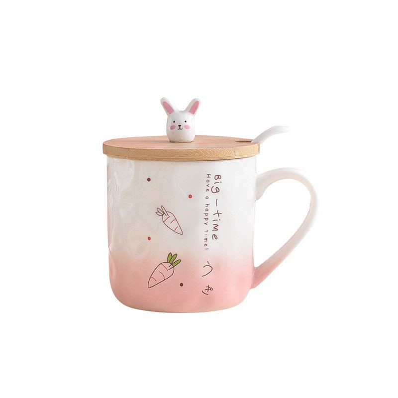 带盖勺潮流简约风森系陶瓷杯子