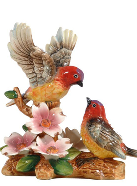 简欧式红头山雀陶瓷电视柜摆件