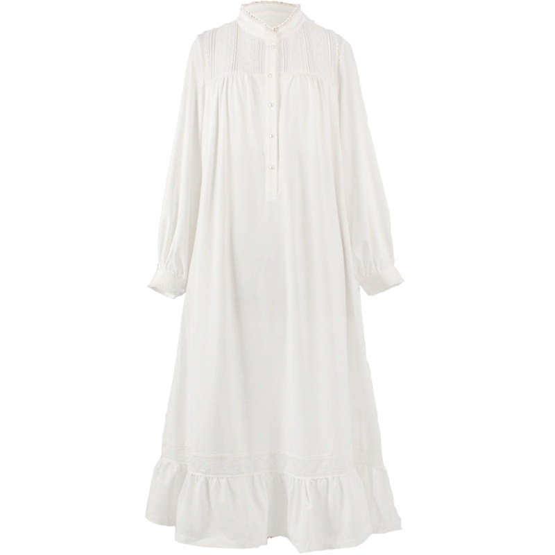 603012少女复古宫廷蕾丝长袖睡裙春秋纯棉甜美睡衣家居服古董裙