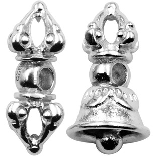 锦凤凰 保真S925纯银金刚铃杵法器记子头藏饰佛珠手串配饰配件diy