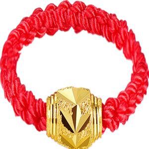 石来玉转 红绳戒指女18k金戒指 仿黄金转运珠戒指 本命年红绳戒指