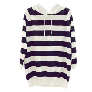2024秋季横条纹卫衣女连帽针织衫女套头薄款宽松韩版冰丝打底衫女