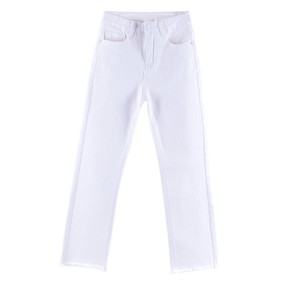 白色牛仔裤女烟管弹力九分小个子高腰宽松阔腿裤微喇叭直筒裤八分