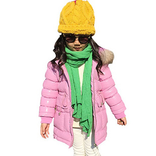 新款童装小童宝宝女童冬装中长款pu皮衣加厚羽绒棉衣棉袄棉服外套