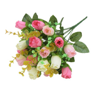 单支假花仿真花束塑料花小束把花玫瑰百合绢布花家居摆设田园装饰
