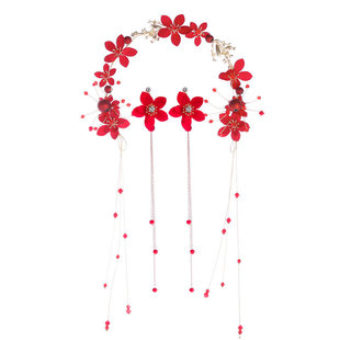 儿童汉服发饰女童头饰复古超仙皇冠头花发箍红色发夹演出头饰套装