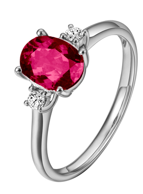 玫红碧玺戒指女款纯银镶钻银戒