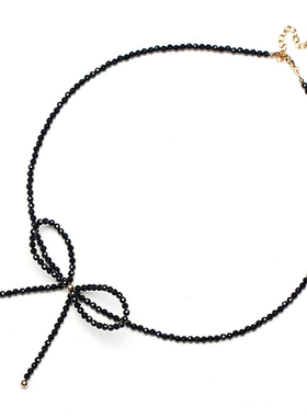 日韩925纯银黑尖晶石女短锁骨链