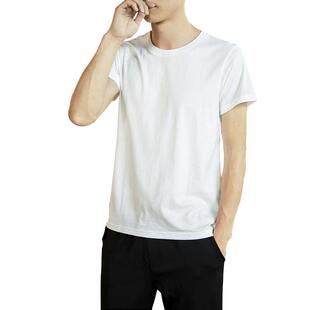 中国风男式新款夏季白色圆领T恤休闲修身百搭纯色短袖薄款打底衫