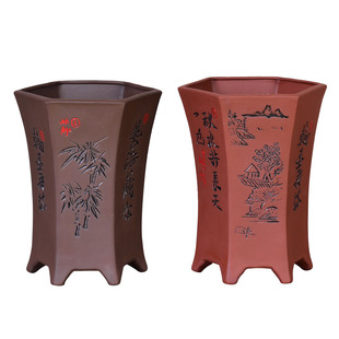 陶瓷紫砂花盆兰花地面花盆中大古典个性创意六方室内盆栽榕树批发