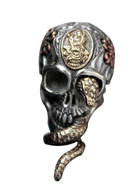 骷髅头观音菩萨纯银项链吊坠