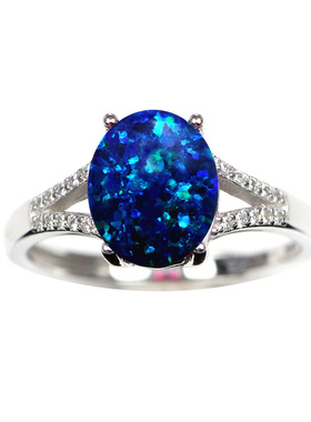 彩色宝石纯银欧泊戒指送女友礼物