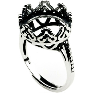 圆珠珍珠戒指托空托s925纯银托皇冠花边造型欧美大戒指13至14mm