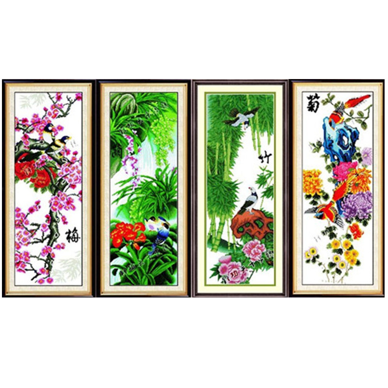 自己绣四季春花秋月花鸟图十字绣