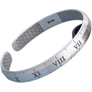 罗马数字刻度银手镯情侣款足银999女镯子银饰品手环送女友雪花银