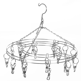 不锈钢晒袜子衣架多夹子圆形衣架批发带夹子家用内衣晾晒夹子