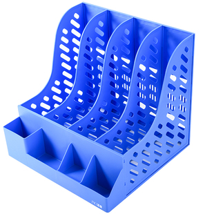 正彩四栏文件架框书立书架档筐办公用品大全桌面文件夹收纳盒学生用多层文具袋办公室资料整理置物架子带笔筒