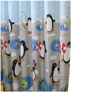 加厚高分子涤纶浴帘儿童卡通防水浴帐春亚纺面料卡通企鹅防霉浴帘