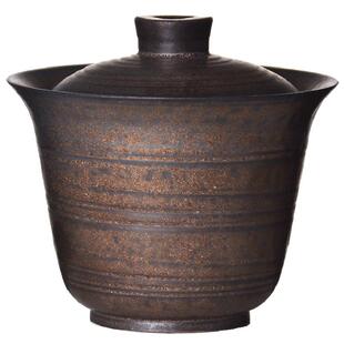 德化陶瓷手工三才碗盖碗茶杯功夫茶具泡茶粗陶复古单个鎏金手抓壶