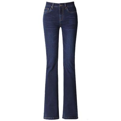 黑色高腰微喇牛仔裤女秀后喇叭裤