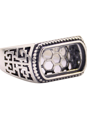 纯银戒指空托男女款DIY琥珀镶嵌