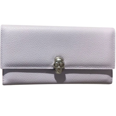 ALEXANDER MCQUEEN麦昆 骷髅头牛皮双面长钱包女皮夹 正品 折上折