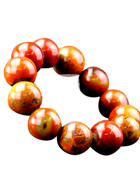 天然宣化战国红玛瑙念珠单圈手串