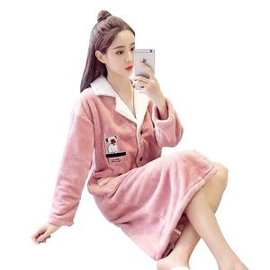 珊瑚绒睡衣女款冬季睡裙加绒加厚法兰绒保暖长款秋冬款家居服睡袍