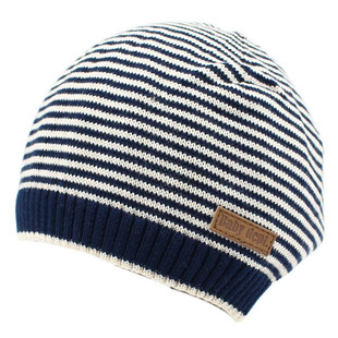 秋季薄款儿童帽子男童纯棉针织帽藏蓝条纹婴儿帽子宝宝毛线帽圆帽