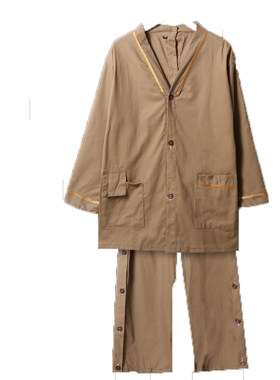 艾灸服纯棉长款前后开衫腿部两侧开理疗服桑拿按摩服男女洗浴服