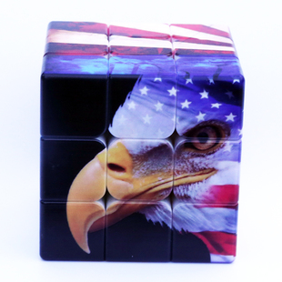 益智玩具UV打印个性定制美国国旗雄鹰三阶速拧竞速魔方来图diy