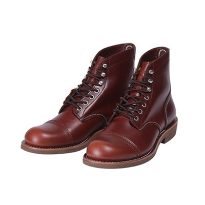 手工红色真皮伞兵工装靴