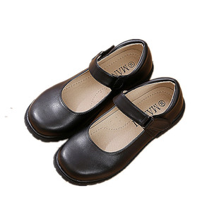 黑色皮鞋女童真皮学生表演黑色皮鞋校鞋礼仪鞋软底平跟圆头超纤