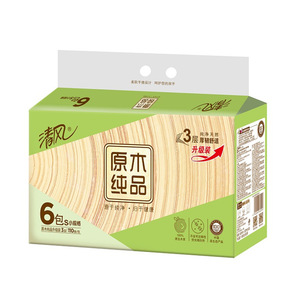 清风原木纯品4层100抽6包面巾纸