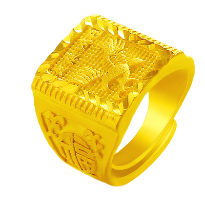 镀沙金戒指男大号老板方戒老鹰