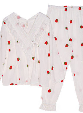 月子服夏季薄款孕妇纯棉纱布可爱甜美风哺乳睡衣产妇喂奶家居服